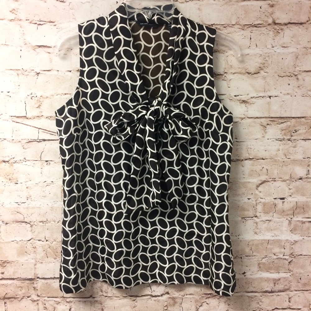 NY&Co Sleeveless Brown Bow Blouse Size Small